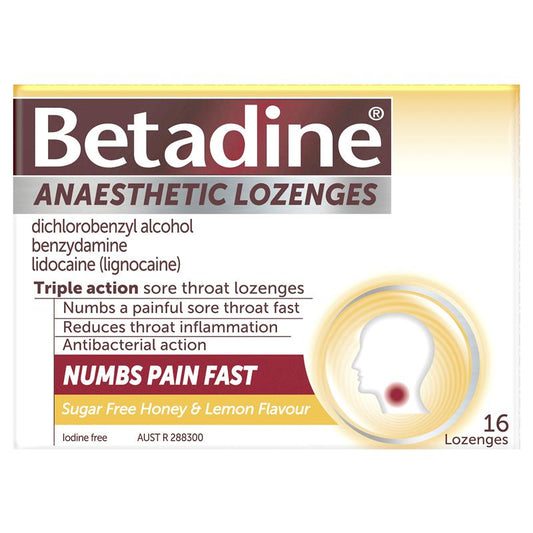 Betadine Sore Throat Lozenges - Anaesthetic Honey & Lemon Flavour (16 Pack)-Auzzi Store