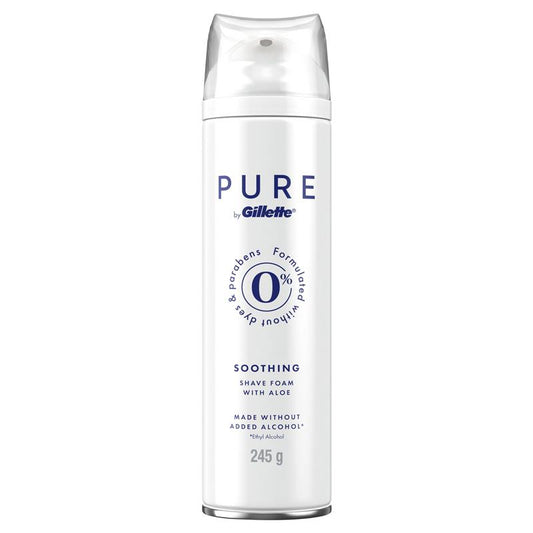 Gillette Pure Shave Foam 245g – Aloe Infused, Paraben & Dye-Free for Sensitive Skin - Auzzistore