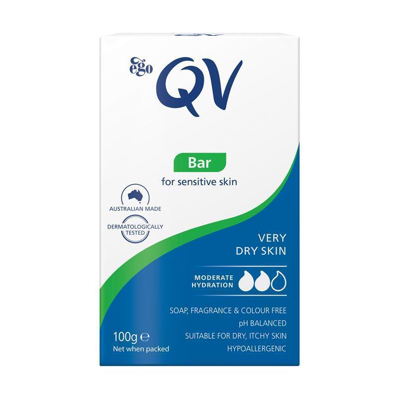 QV Cleansing Bar 100g - Soap-Free, pH Balanced for Sensitive & Dry Skin