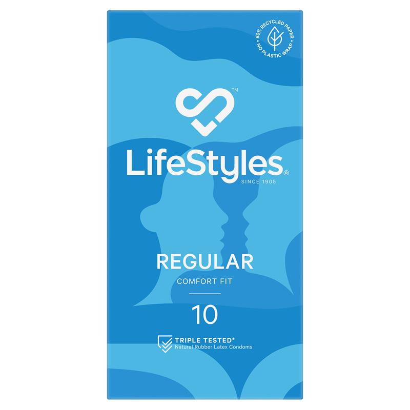 LifeStyles Regular Condoms 10 Pack – Natural Latex, Lubricated, Comfort Fit