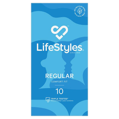 LifeStyles Regular Condoms 10 Pack – Natural Latex, Lubricated, Comfort Fit