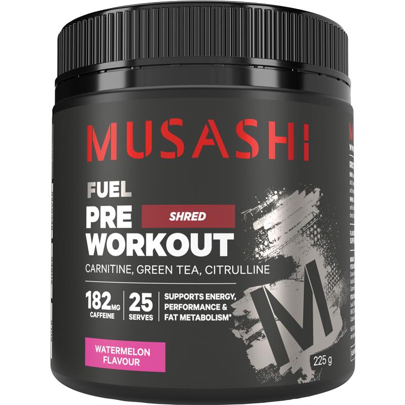 Musashi Pre Workout Shred Watermelon 225g - Thermogenic Energy Booster