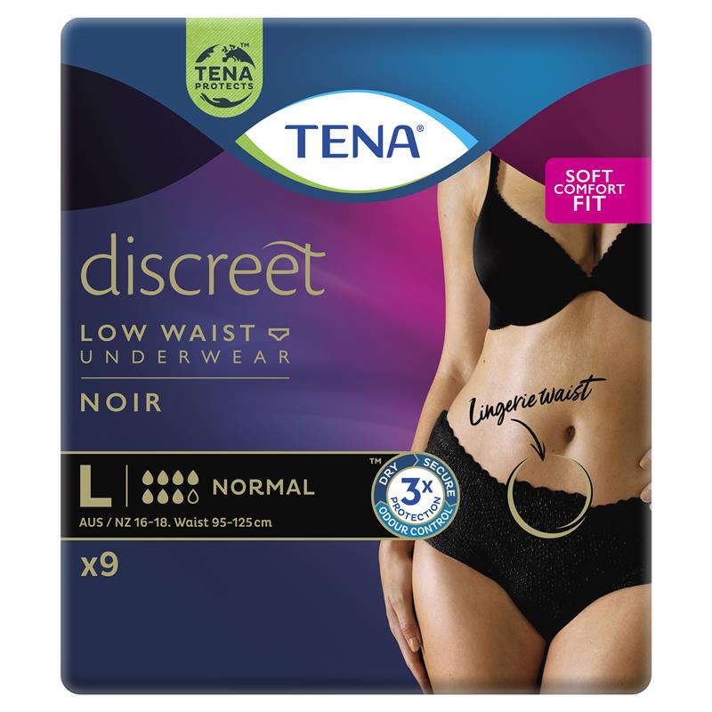 TENA Discreet Women's Incontinence Underwear Black Large 9 Pants