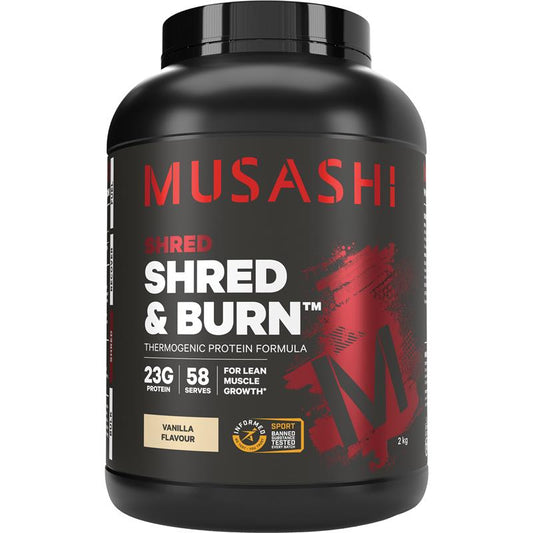 Musashi Shred And Burn Vanilla 2kg - Lean Muscle & Fat Loss Support - Auzzi Store