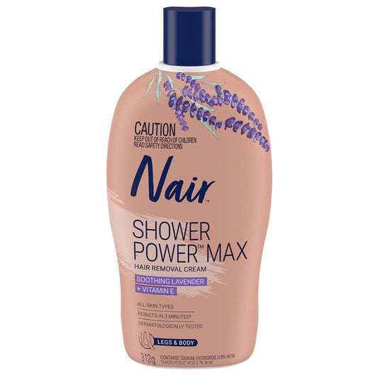 Nair Shower Power Max Cream - 312g, Fast 3-Minute Hair Removal for Legs & Body