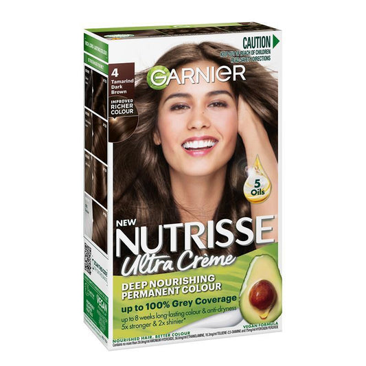 Garnier Nutrisse Permanent Hair Colour - 4 Tamarind Dark Brown (Enriched with 4 Natural Oils)-Auzzi Store