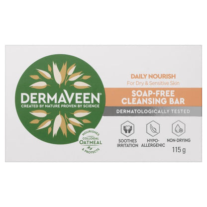DermaVeen Colloidal Oatmeal Soap-Free Bar 115g for Sensitive Skin