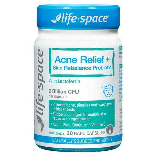 Life-Space Probiotic Acne Relief & Skin Rebalance with Zinc & Biotin - 30 Capsules