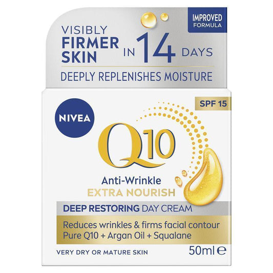 NIVEA Q10 Anti-Wrinkle Extra Nourish Day Cream SPF15 50ml - Deep Restoring Formula - Auzzi Store