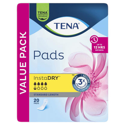 TENA InstaDRY Standard Incontinence Pads, 20 Pads – Triple Protection