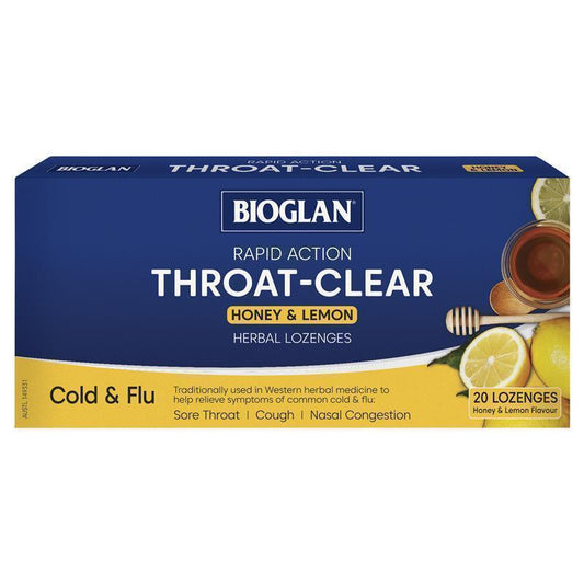 Bioglan Throat Clear Honey & Lemon Lozenges - 20 Count-Auzzi Store