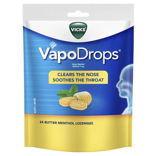 Vicks VapoDrops Butter Menthol Lozenges - 24 Pack for Cough & Cold Relief-Auzzi Store