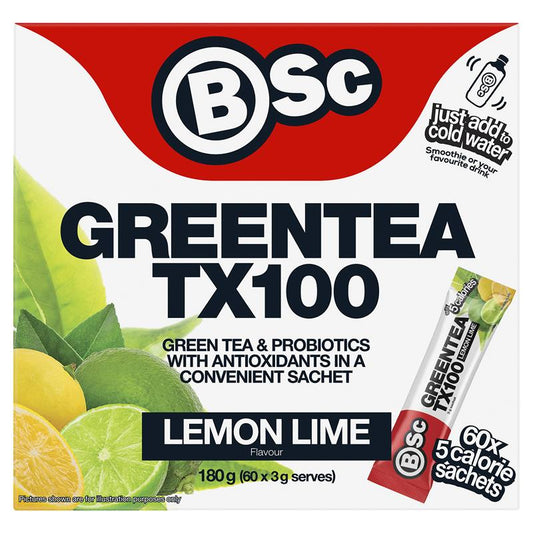 BSc Green Tea TX100 Lemon Lime 60 x 3g Serve - Refreshing Wellness Drink