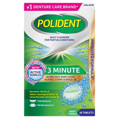 Polident Denture Cleanser Fresh Active Tablets - 36 Pack