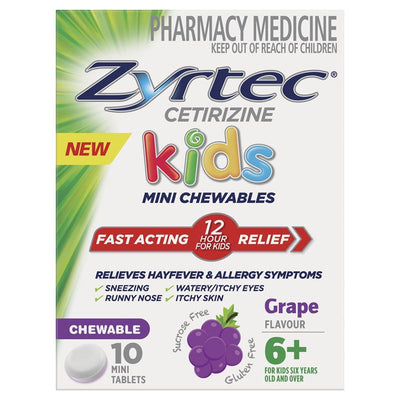 Zyrtec Kids Antihistamine Allergy & Hayfever Chewable Tablets - Grape 10 Pack