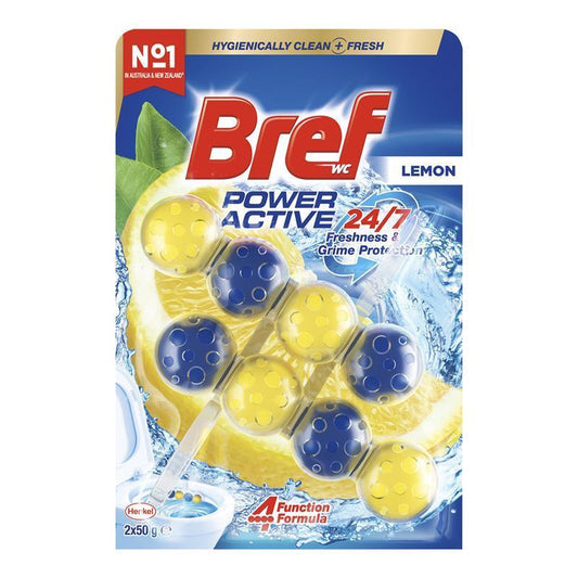 Bref Power Active Toilet Cleaner Block Lemon Twin Pack 100g - Fresh Citrus Clean