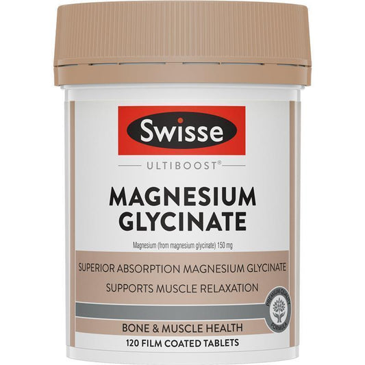Swisse Ultiboost Magnesium Glycinate 120 Tablets – Bioavailable, Vegan