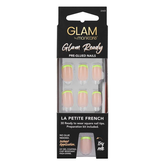 Glam By Manicare Glam Ready Pre-Glued Nails - La Petite French - 30 Pieces