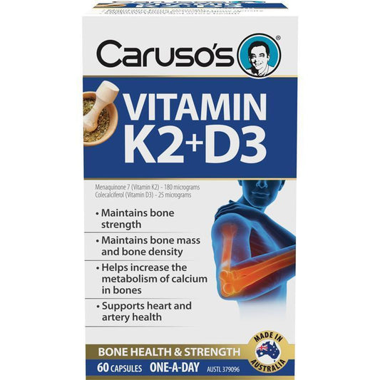 Carusos Vitamin K2+D3 Bone Health & Calcium Absorption, 60 Capsules