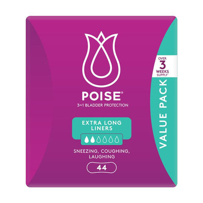Poise Extra Long Bladder Leak Liners 44 Pads – 3-in-1 Protection