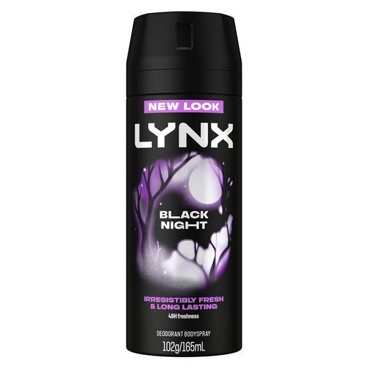 Lynx Black Night Deodorant Spray for Men, 165ml - 48h Odor Protection