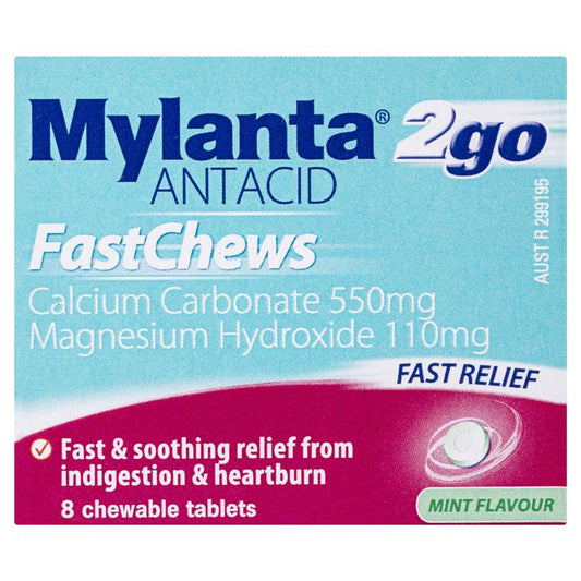 Mylanta 2Go Antacid FastChews Tablets Mint - 8 Pack - Auzzi Store