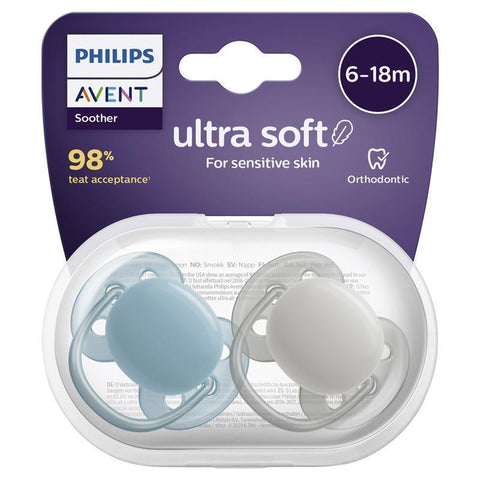 Philips Avent Ultra Soft Soother for Sensitive Skin - 6 to 18 Months (2 Pack) - Auzzistore