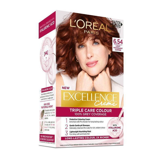 L'Oreal Excellence Creme 6.54 Light Copper Mahogany Brown Hair Colour - 100% Grey Coverage - Auzzi Store