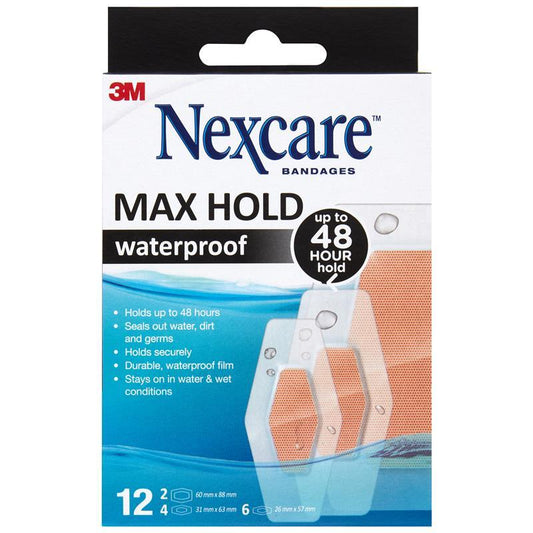 Nexcare Max Hold Waterproof Bandages Assorted 12 Pack - Ultimate Protection - Auzzistore