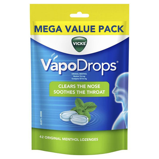 Vicks VapoDrops Original Menthol 42 Lozenges - Effective Cough Relief - Auzzi Store