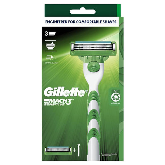 Gillette Mach3 Sensitive Razor 1-Pack, Extra Lubricating Strip, Ergonomic Handle