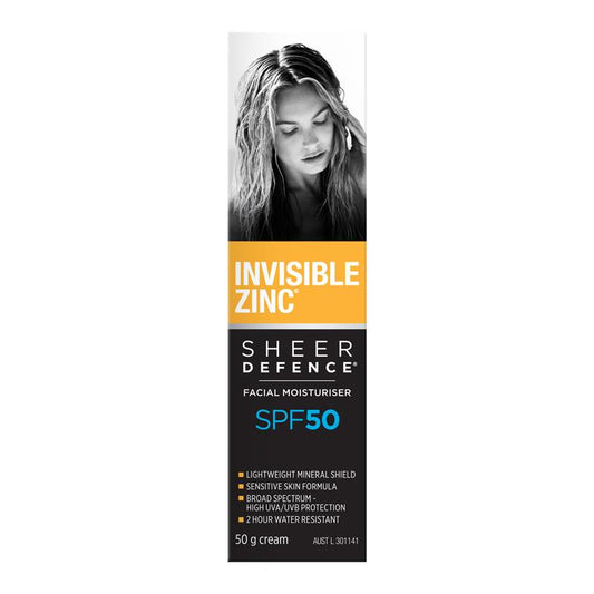 Invisible Zinc SPF 50+ Sheer Defence Facial Moisturiser 50g - Ultimate Protection for Sensitive Skin - Auzzi Store