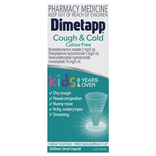 Dimetapp Cough and Cold Colour Free 200mL - Sugar-Free Relief-Auzzi Store