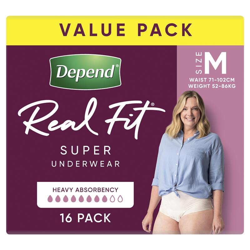 Depend Real Fit Super Disposable Underwear for Women, Medium, 1x16 Pack