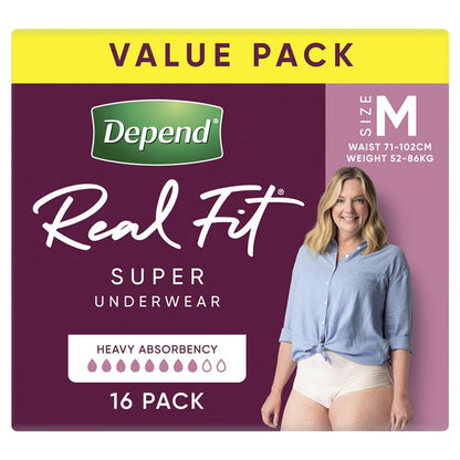 Depend Real Fit Super Disposable Underwear for Women, Medium, 1x16 Pack