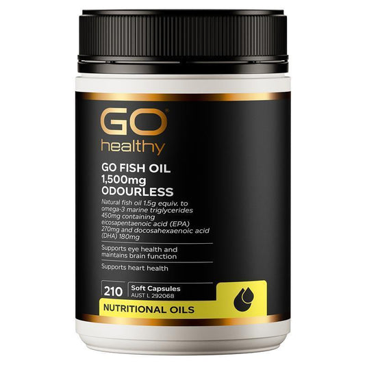 GO Healthy Fish Oil 1500mg Odourless 210 Capsules - Omega-3 for Heart & Brain Health - Auzzi Store