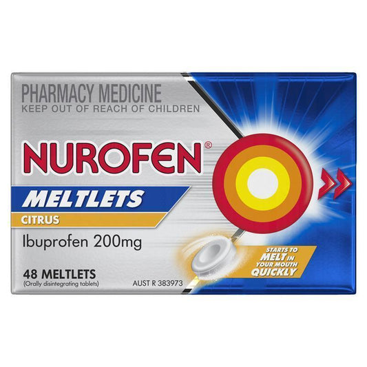 Nurofen Meltlets Pain Relief Citrus 200mg Ibuprofen 48 Pack