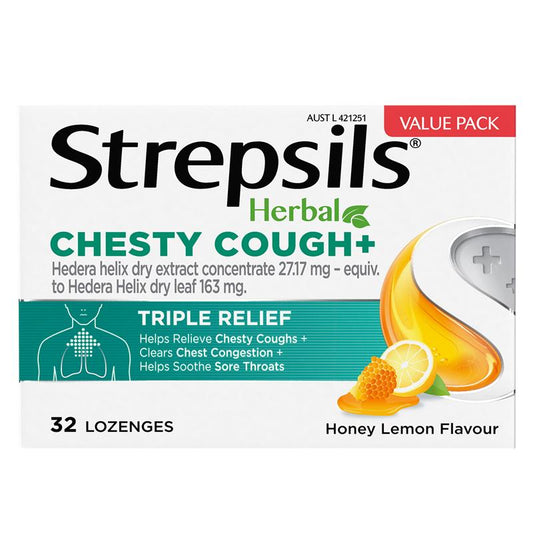 Strepsils Herbal Chesty Cough+ Lozenges Honey Lemon 32 Pack - Effective Cough Relief – view 2