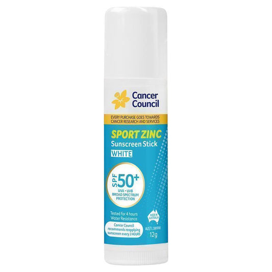 Cancer Council SPF 50+ Sport Zinc Stick White 12g - Easy Application for Outdoor Fun