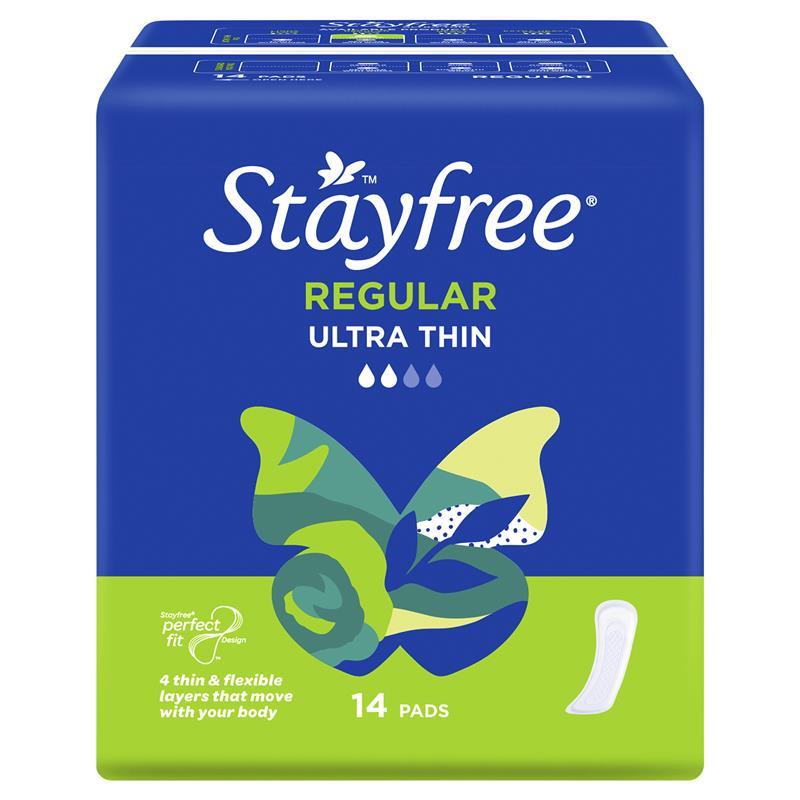 Stayfree Ultra Thin Regular Sanitary Pads with Wings, 14-Pack