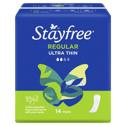 Stayfree Ultra Thin Regular Sanitary Pads with Wings, 14-Pack