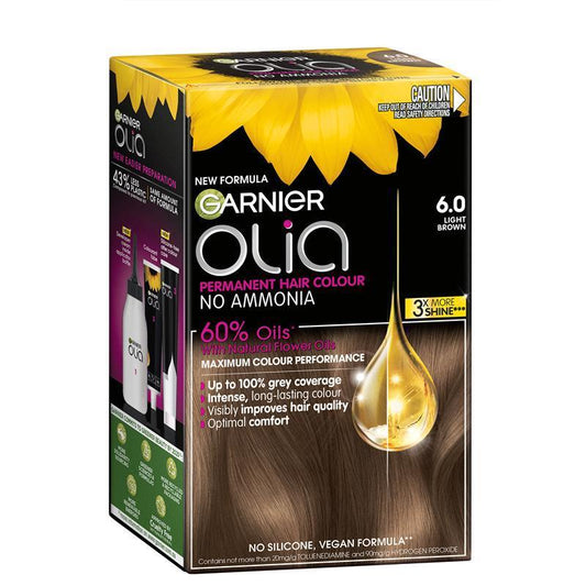 Garnier Olia 6.0 Light Brown Permanent Hair Colour - Ammonia-Free with 60% Oils
