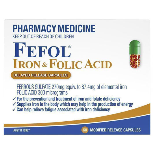 Fefol Iron & Folate Supplement - 60 Capsules for Energy Support-Auzzi Store