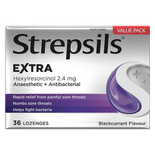 Strepsils Extra Blackcurrant Lozenges - Fast Numbing Sore Throat Relief (36 Pack) - Auzzi Store