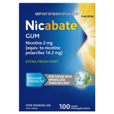 Nicabate Gum 2mg Extra Fresh 100 Pieces - Gentle Smoking Cessation Support