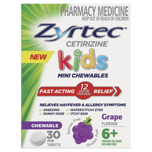 Zyrtec Kids Antihistamine Allergy & Hayfever Chewable Tablets - Grape 30 Pack – view 2