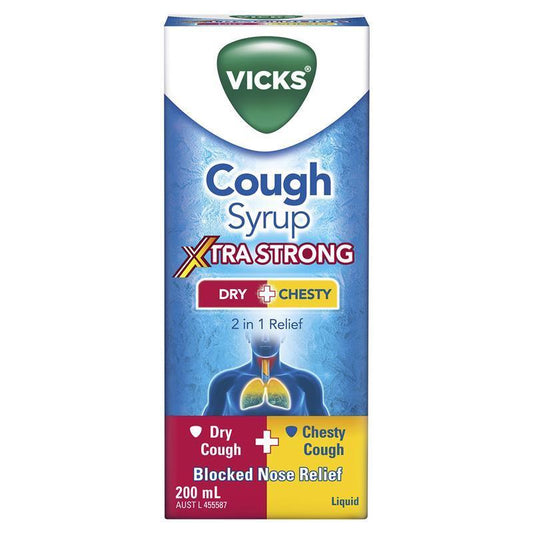 Vicks Cough Syrup Xtra Strong Dry + Chesty - 200ml-Auzzi Store