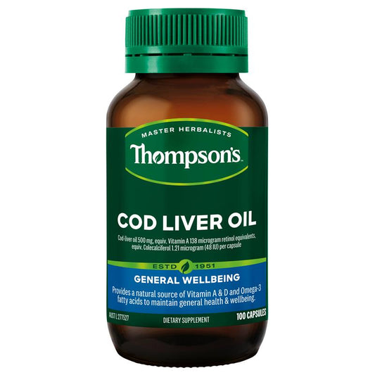 Thompson's Cod Liver Oil 100 Capsules - Natural Source of Omega-3-Auzzi Store