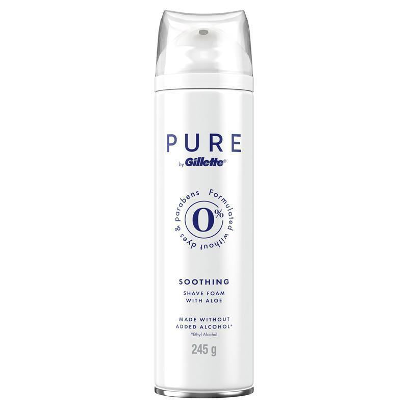 Gillette Pure Shave Foam 245g – Aloe Infused, Paraben & Dye-Free for Sensitive Skin