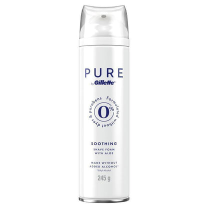Gillette Pure Shave Foam 245g – Aloe Infused, Paraben & Dye-Free for Sensitive Skin